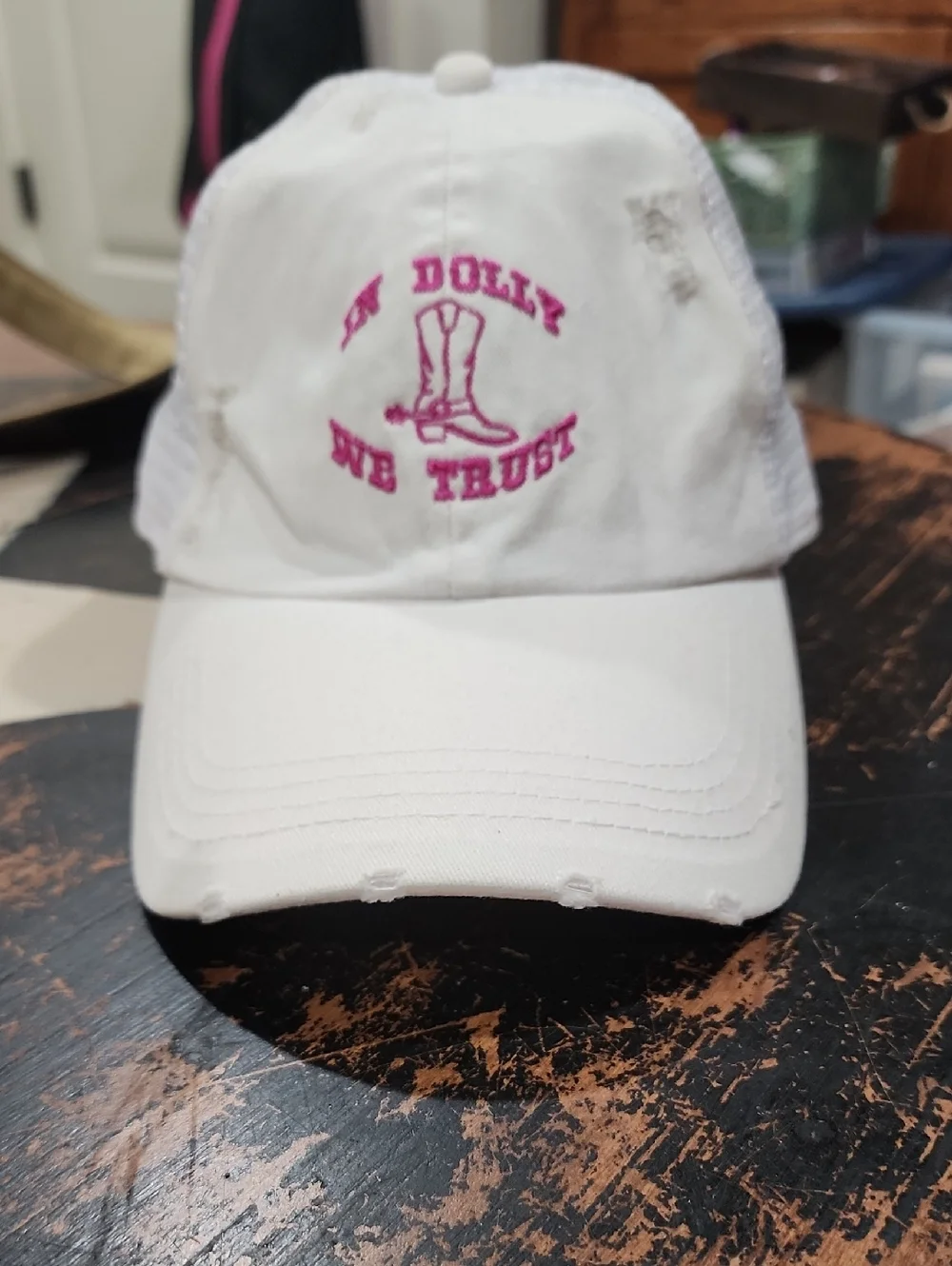 In Dolly We Trust Womens Distressed Snapback Dad Hat Adjustable Mesh Back Cap